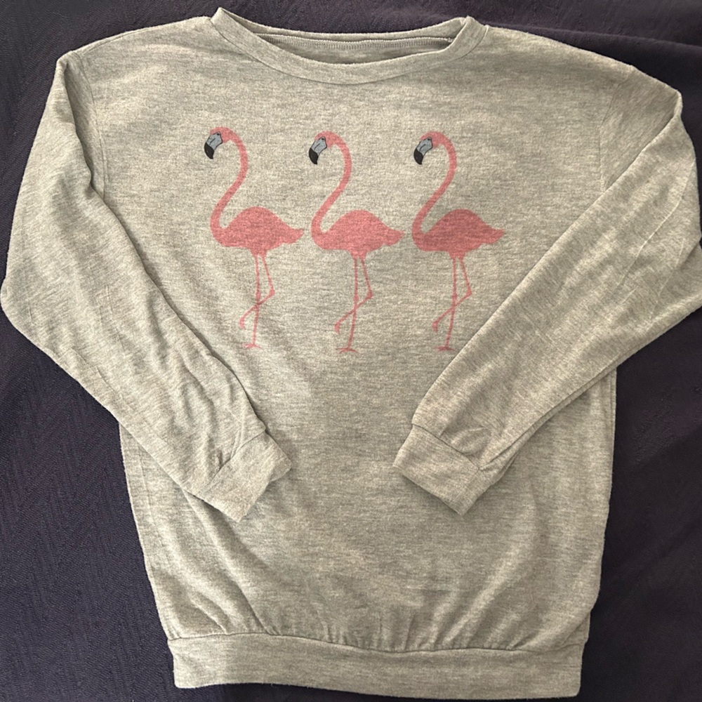 Gray Sweatshirt with Pink Flamingos